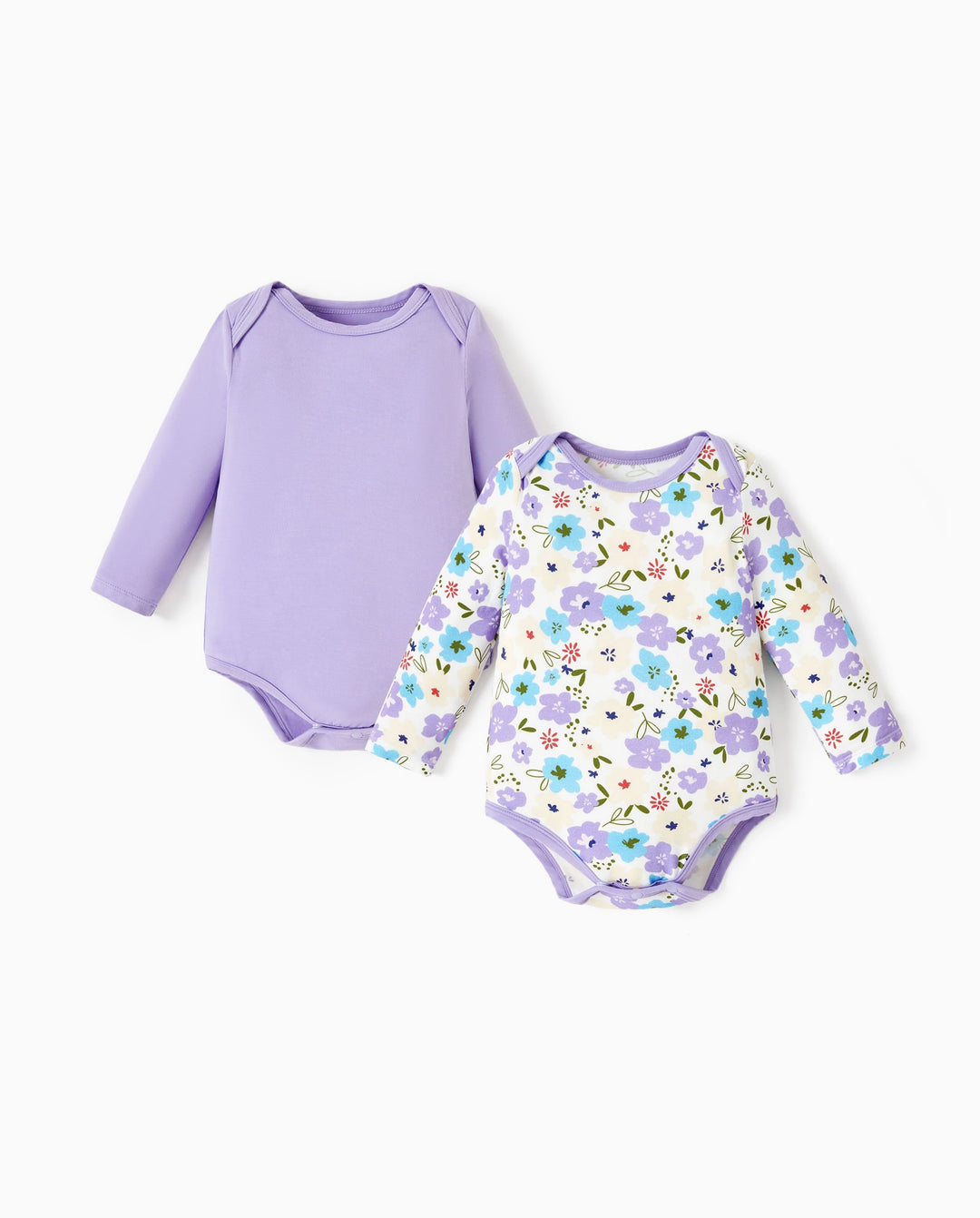Bamboo Baby Bodysuits 2-piece Flora Long Sleeve Rompers for Baby Girls Infant Purple