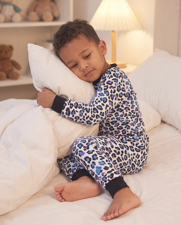 Toddler / Kids 2-piece Organic Cotton Pajamas with Childlike Print Snug fit Pjs for Girls / Boys Black