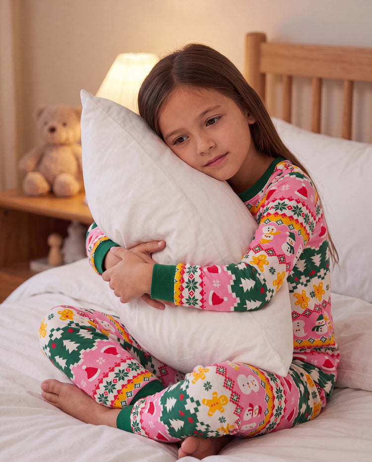 Pijama de 2 piezas de bambú grueso mejorado para Navidad y Halloween con estampado infantil para niñas pequeñas (ajuste ceñido), multicolor