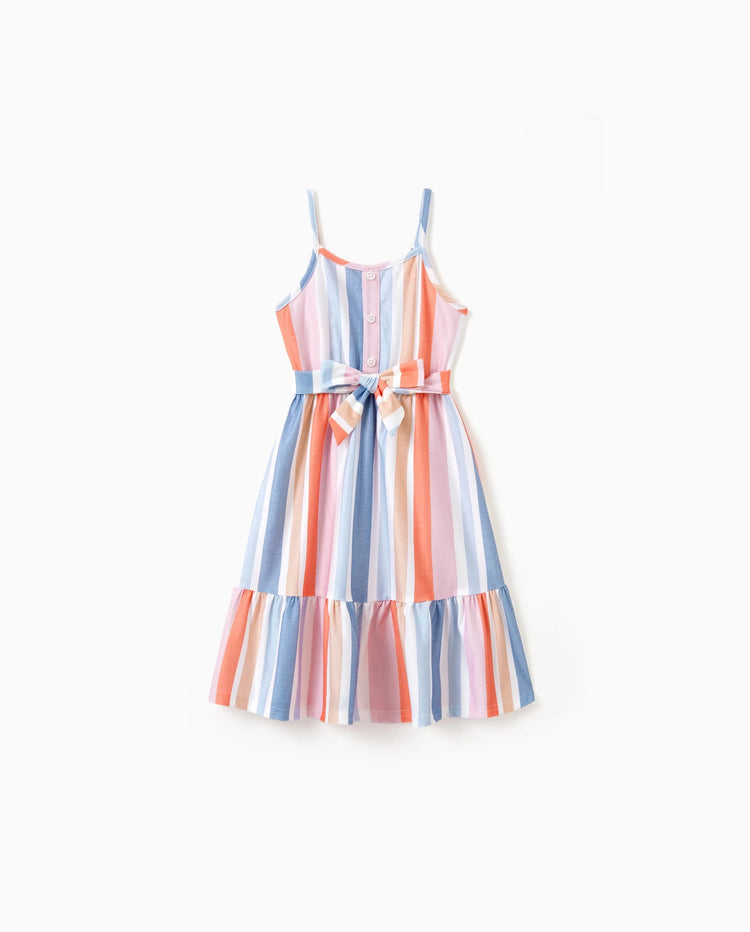 Toddler/Kid Girl Colorful Stripe Camisole Belt Dress Multi-color