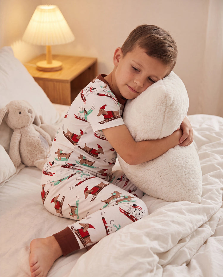 Toddler / Kids Christmas / Halloween Pajamas 3-Piece Bamboo Pajama Set 2-in-1 Look for 4 Seasons (Snug-Fitting) White