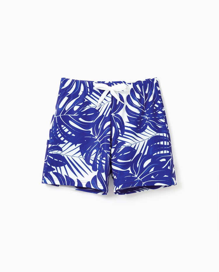 Kleinkind Jungen Tropisches Blattmuster Badehose Blau