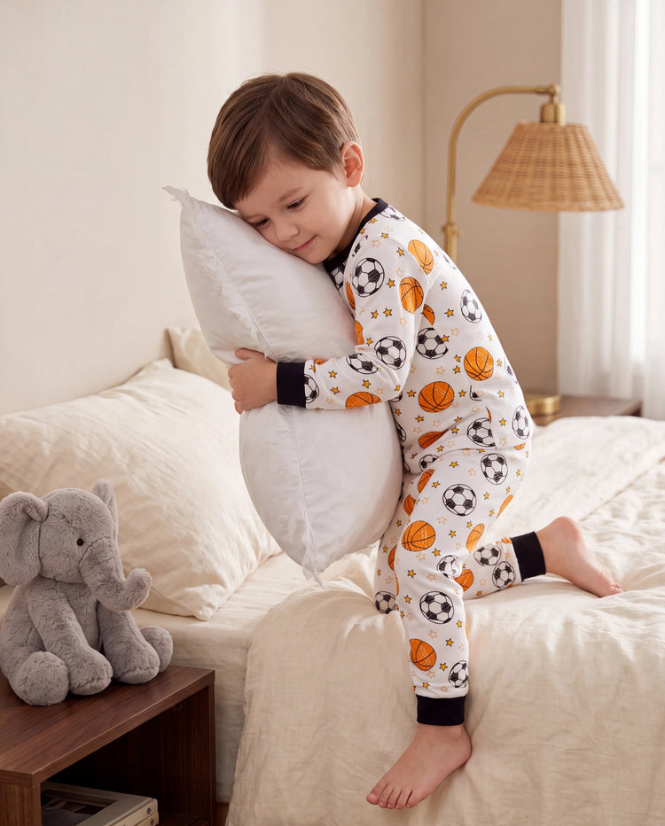 Halloween Pajamas Set with Childlike Print 2-piece Snug fit Organic Cotton Pajamas for Toddler / Kids Girls / Boys White