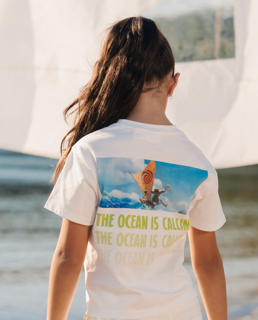 Disney Princess Moana Family Matching "The Ocean Is Calling" Graphic T-Shirts for Vacation & Everyday Fun White