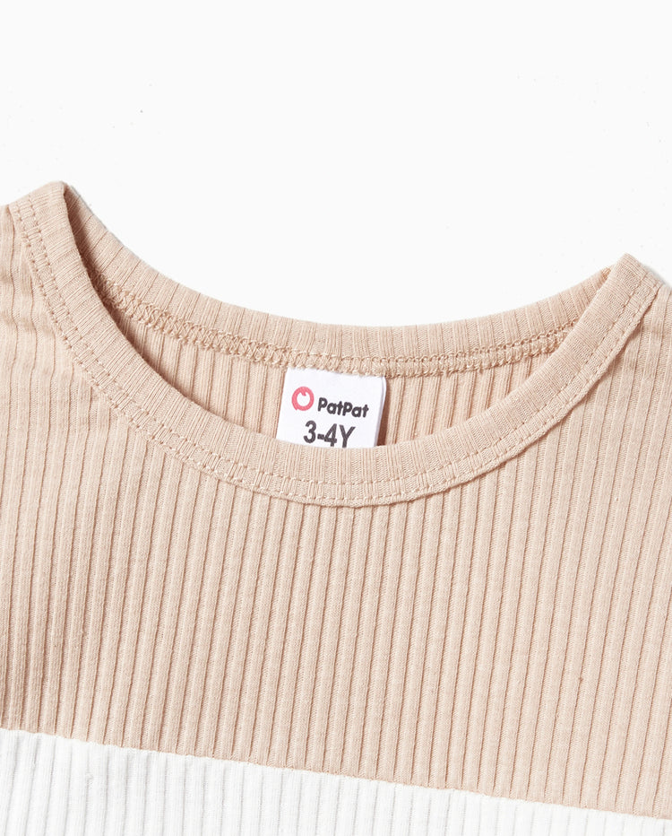 Family Matching Color-Block Knit Long-Sleeved Dresses And Tops Sets Multi-color