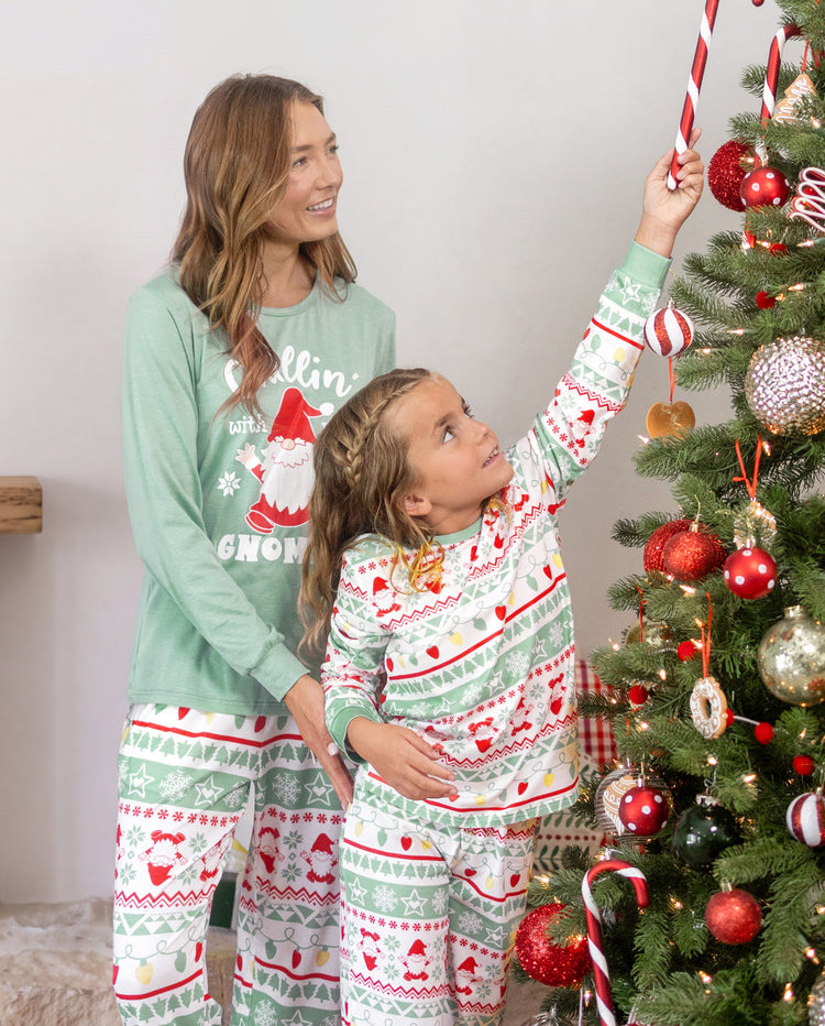 PatPat Matching Family Christmas Pajamas Gnome Print Glow in the Dark Light Green