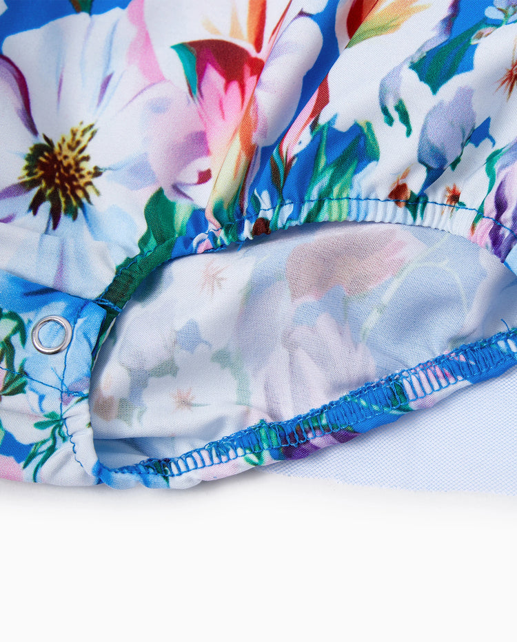 Conjunto de Ropa a Juego para la Familia Vestido Floral sin Mangas o Camiseta de Manga Corta Azul