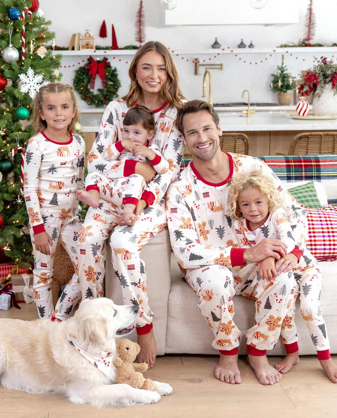 PatPat Family Matching Christmas Pajamas Christmas Tree & Gingerbread Print Cotton Cream