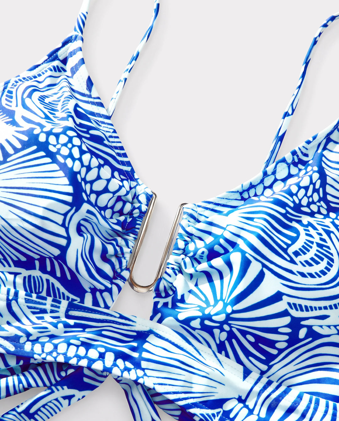Matching Family Shell Print Swimwear Floral two-piece Bikini & Swim Shorts Set for Mom, Dad, & Kids, Perfect for Beach Days & Pool Parties Blue
