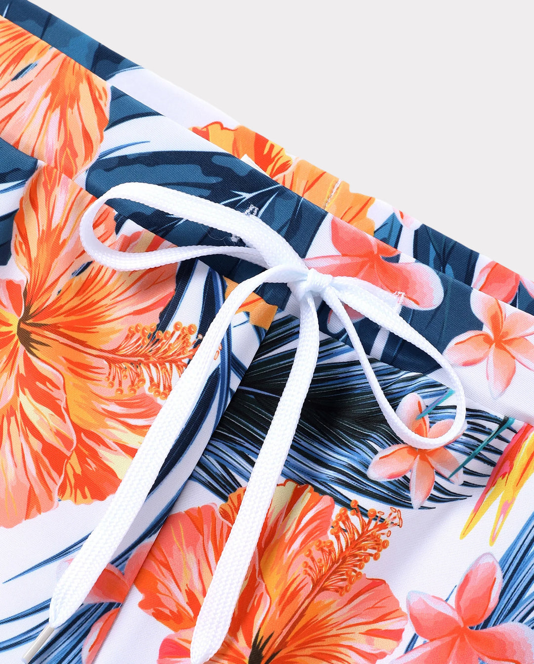 Passende Familien-Bademode Tropical Floral Bikini-Set mit Rüschentop für Mama & Tochter, Boardshorts für Papa & Sohn, Leuchtende Sommer-Strandoutfits Orange