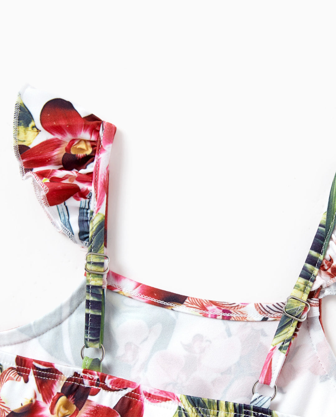 Family Matching Floral Print Outfits Tropical Print Spaghetti Strap Body-con Dress for Mom & Daughter, Color-Blocked T-Shirts for Dad & Son Perfect for Summer Vacations & Family Photos Red