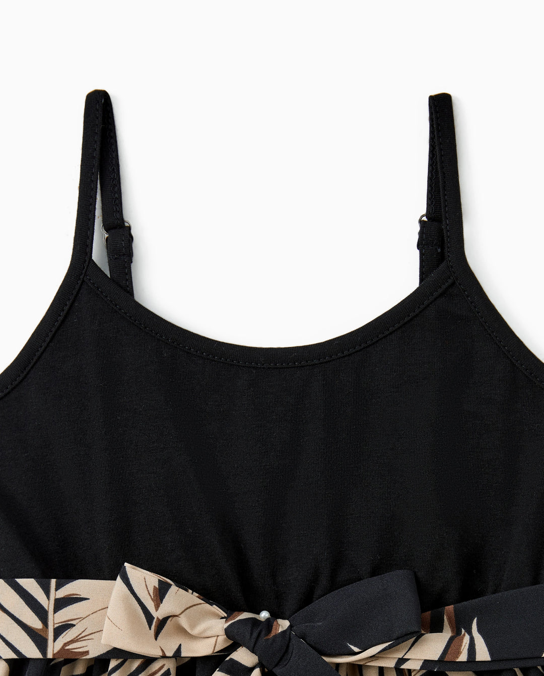 Family Matching Floral Print Belted Cami Dresses And Solid Short Sleeve Tops Sets Black