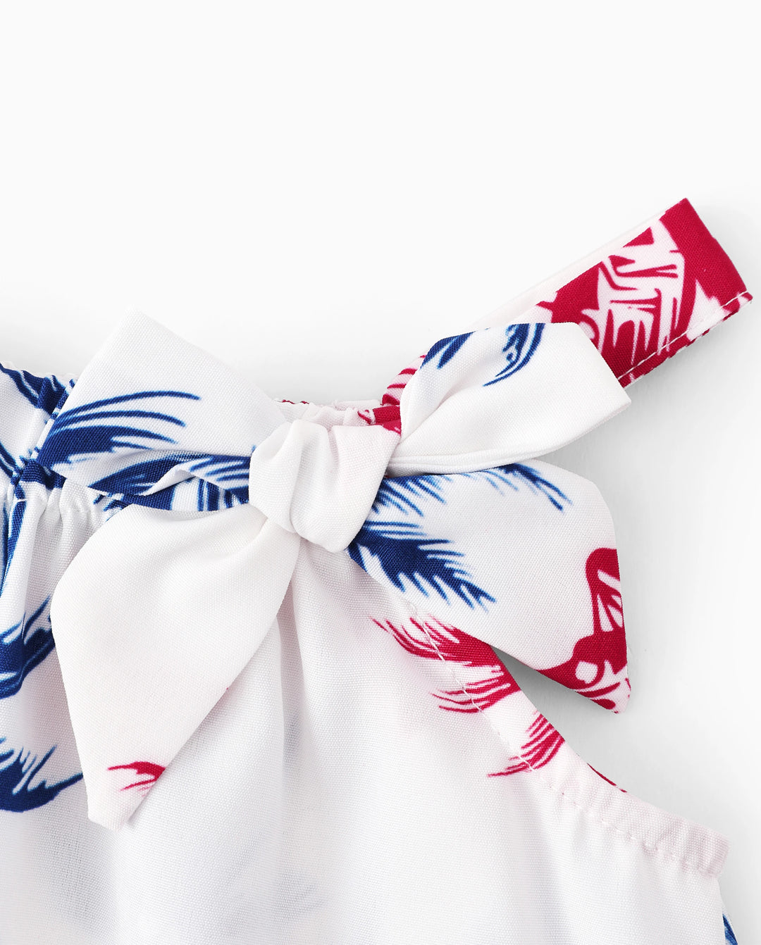 Independence Day Matching Family Outfits Red & Blue Palm Tree Print Hawaiian Vacation Clothes Summer Beach Shirt & Dress Set Multi-color