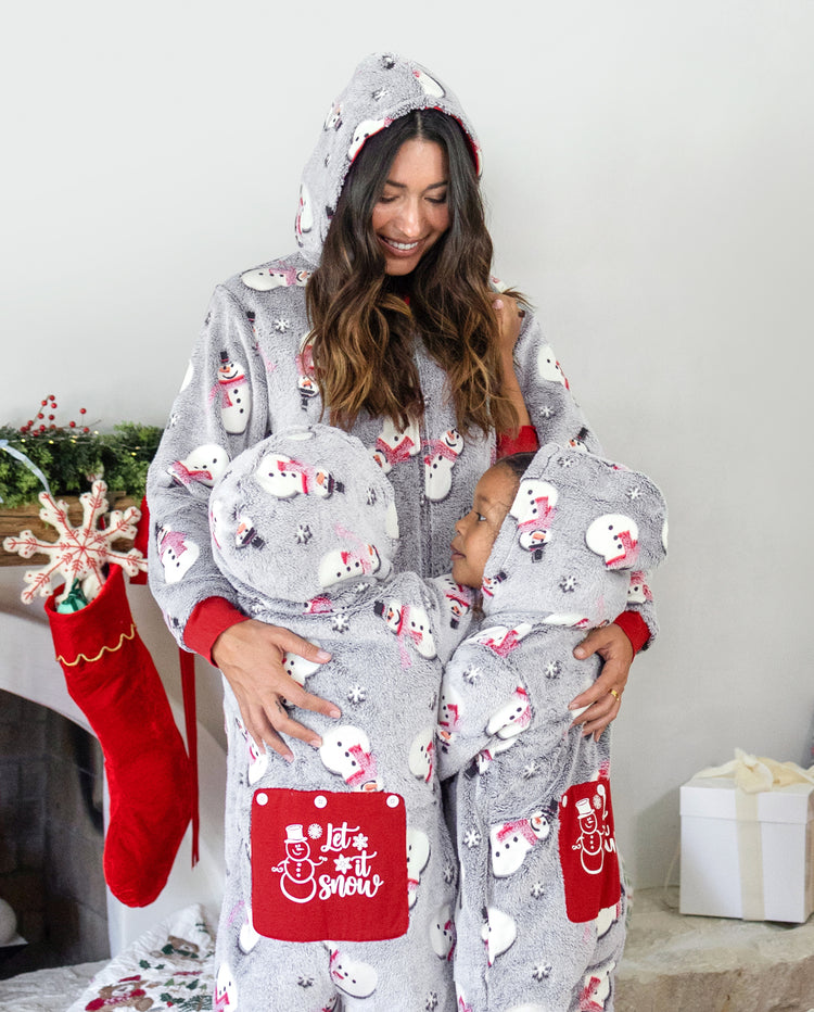 PatPat Family Matching Christmas Pajamas Snowman Print Coral Fleece Gray Christmas Onesie
