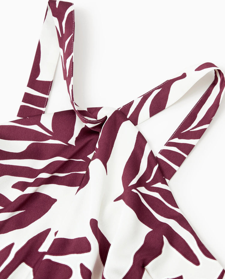 Family Matching Outfits Red Leaf Print Shirts and Strap Belted Dress for Hawaii/Cruise/Resort/Casual Wear White
