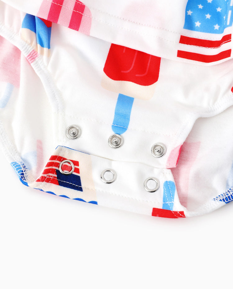 Independence Day Family Matching Patriotic Ice Cream Print Summer Cotton T-shirt & V-Neck Dresses White