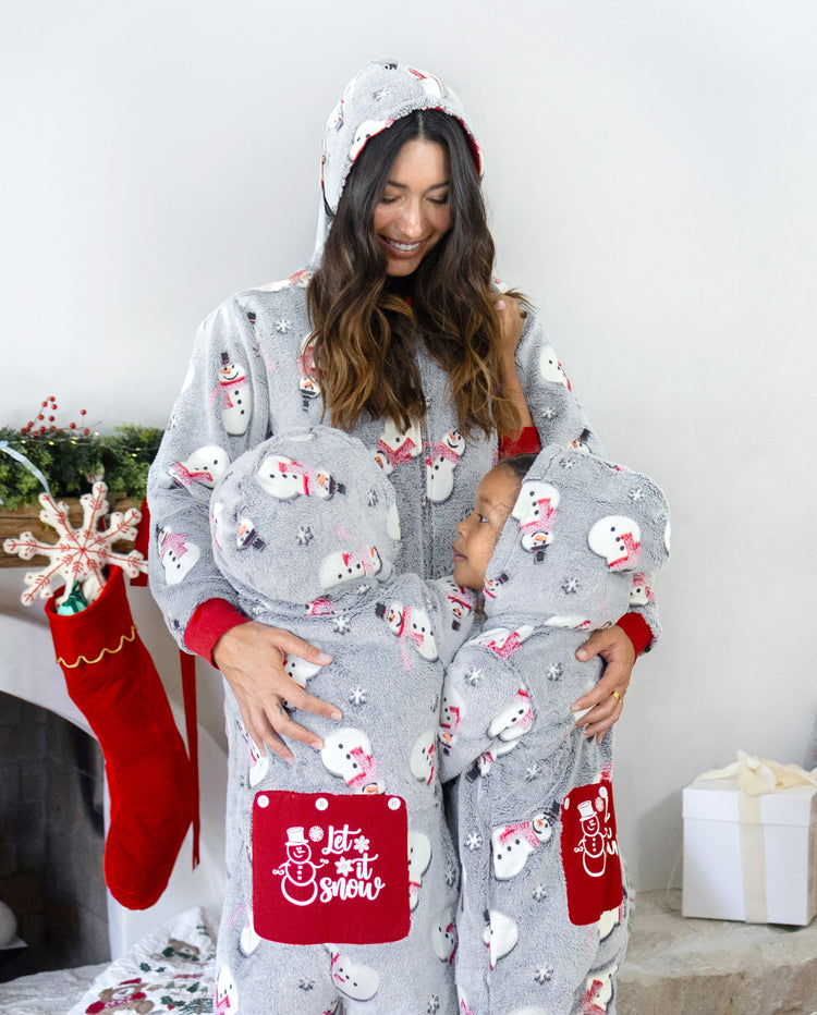 Christmas Matching Family Coral Fleece Pajamas Snowman Print Gray