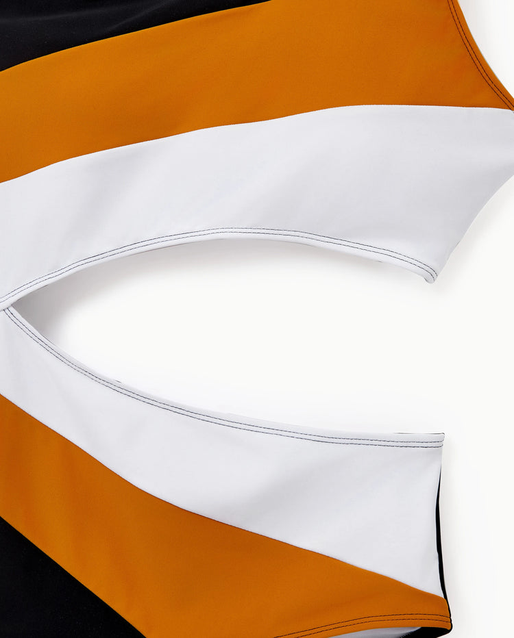 Family Matching Colorblock Swim Trunks Shorts or Cut Out Waist One-Shoulder One-piece Swimsuit Multi-color