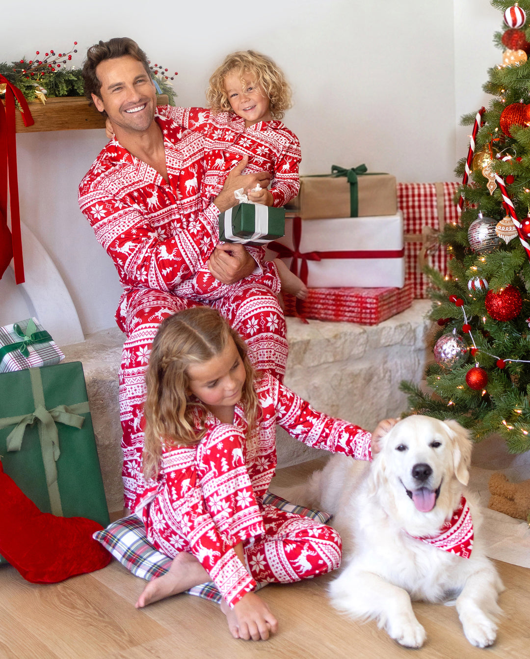 Christmas Matching Family Collared Pajamas Fair Isle Print Red
