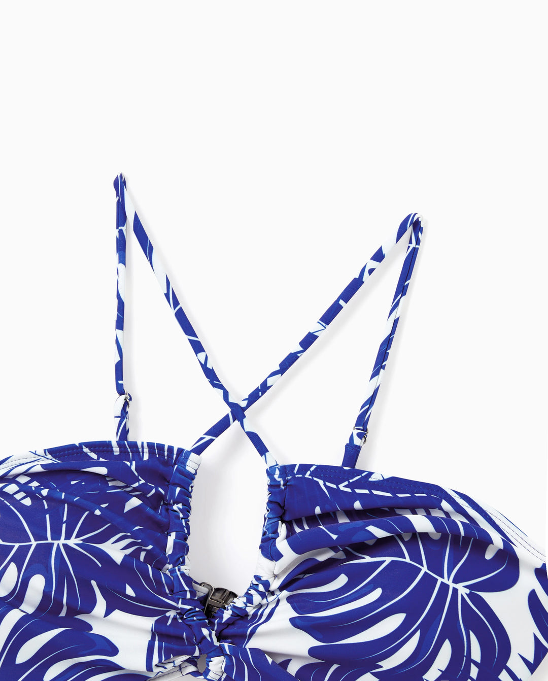 Family Matching Tropical Leaf Print Swim Trunks or Hollow-out Crisscross Straps One-piece Swimsuit Blue