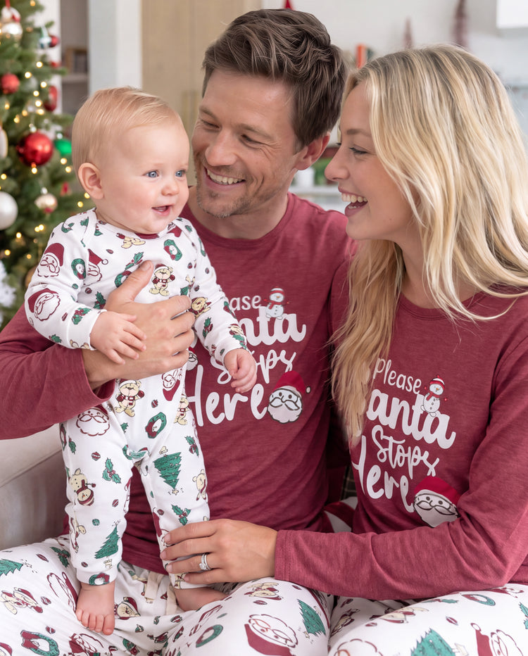 Weihnachts-Pyjamas mit Weihnachtsmann- und Weihnachtsbaum-Aufdruck in Rot für die ganze Familie