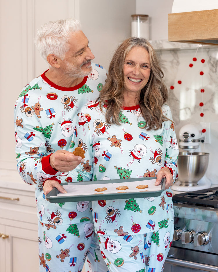 Pyjamas de Noël assortis pour toute la famille, imprimé Père Noël et sapins, vert
