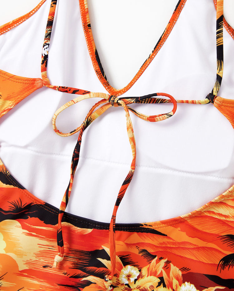 Trajes de baño hawaianos tropicales para la familia Trajes de baño a juego naranja