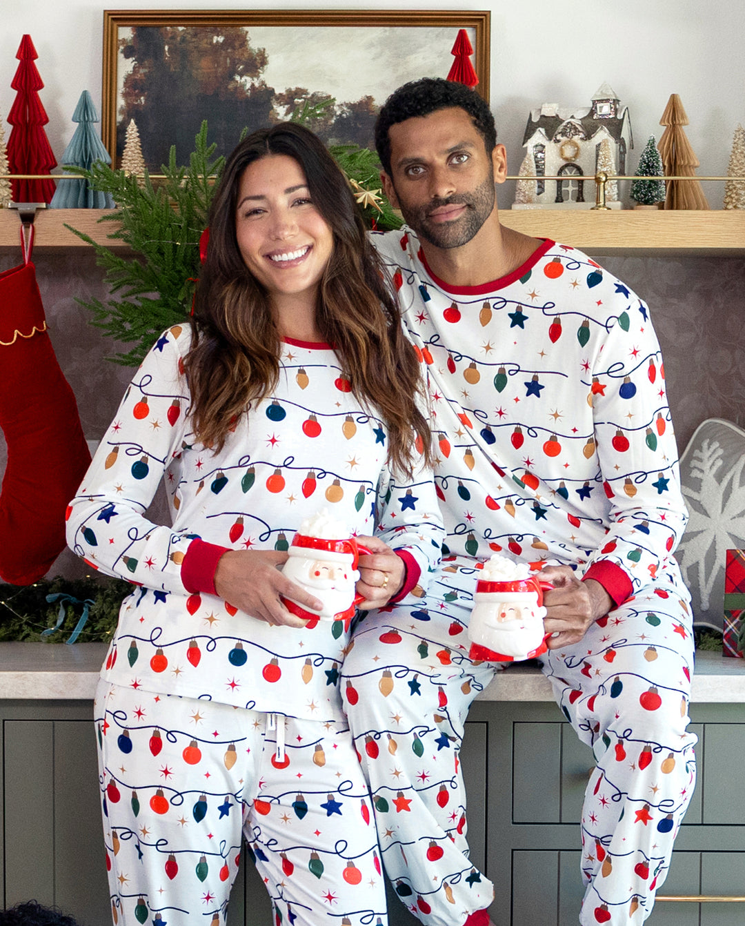 PatPat Family Matching Christmas Pajamas Christmas Lights Print White