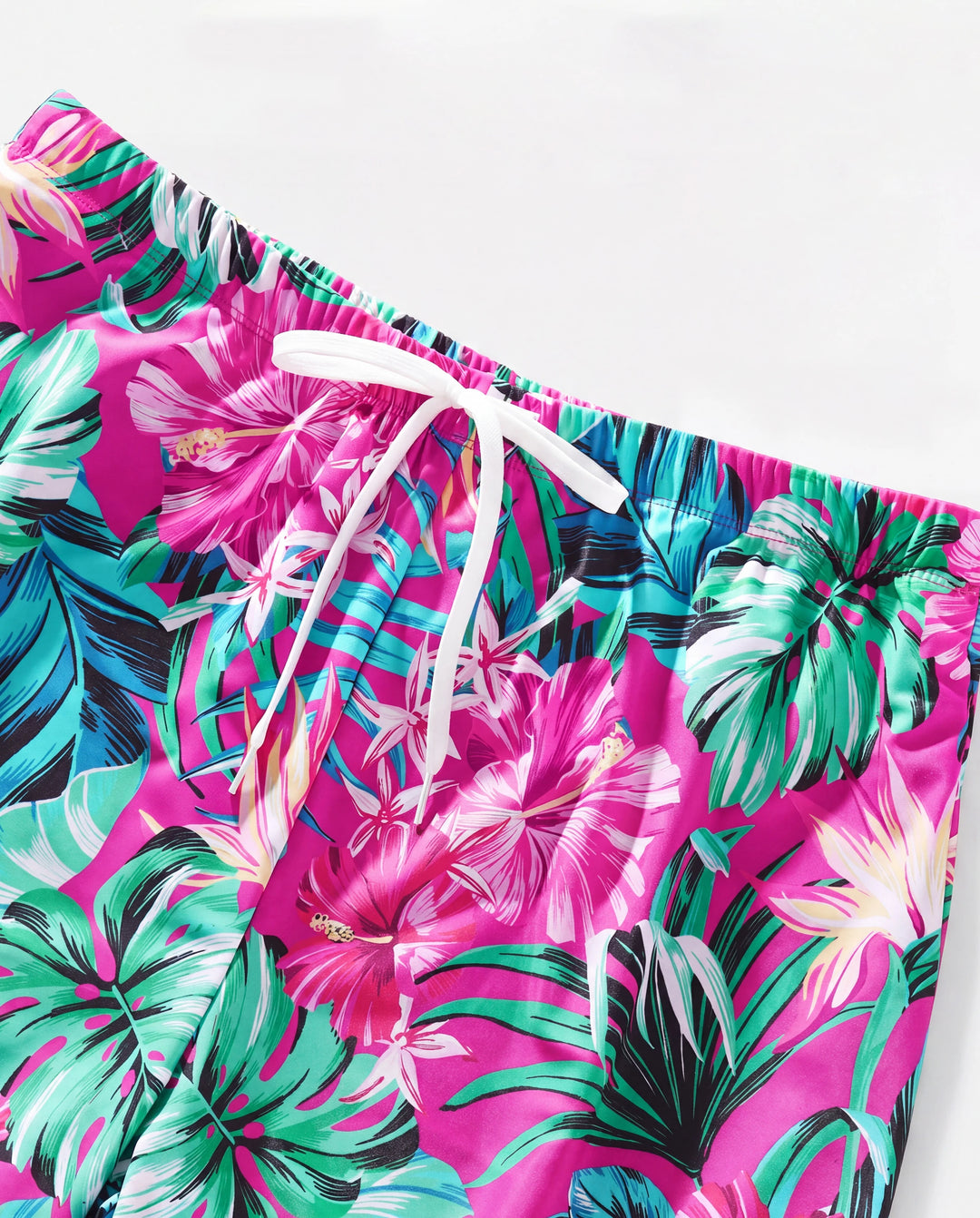 Family Matching Swimsuits Tropical Pink Leaf Print Halter One-Piece Swimwear or Swim Trunks Set Pink