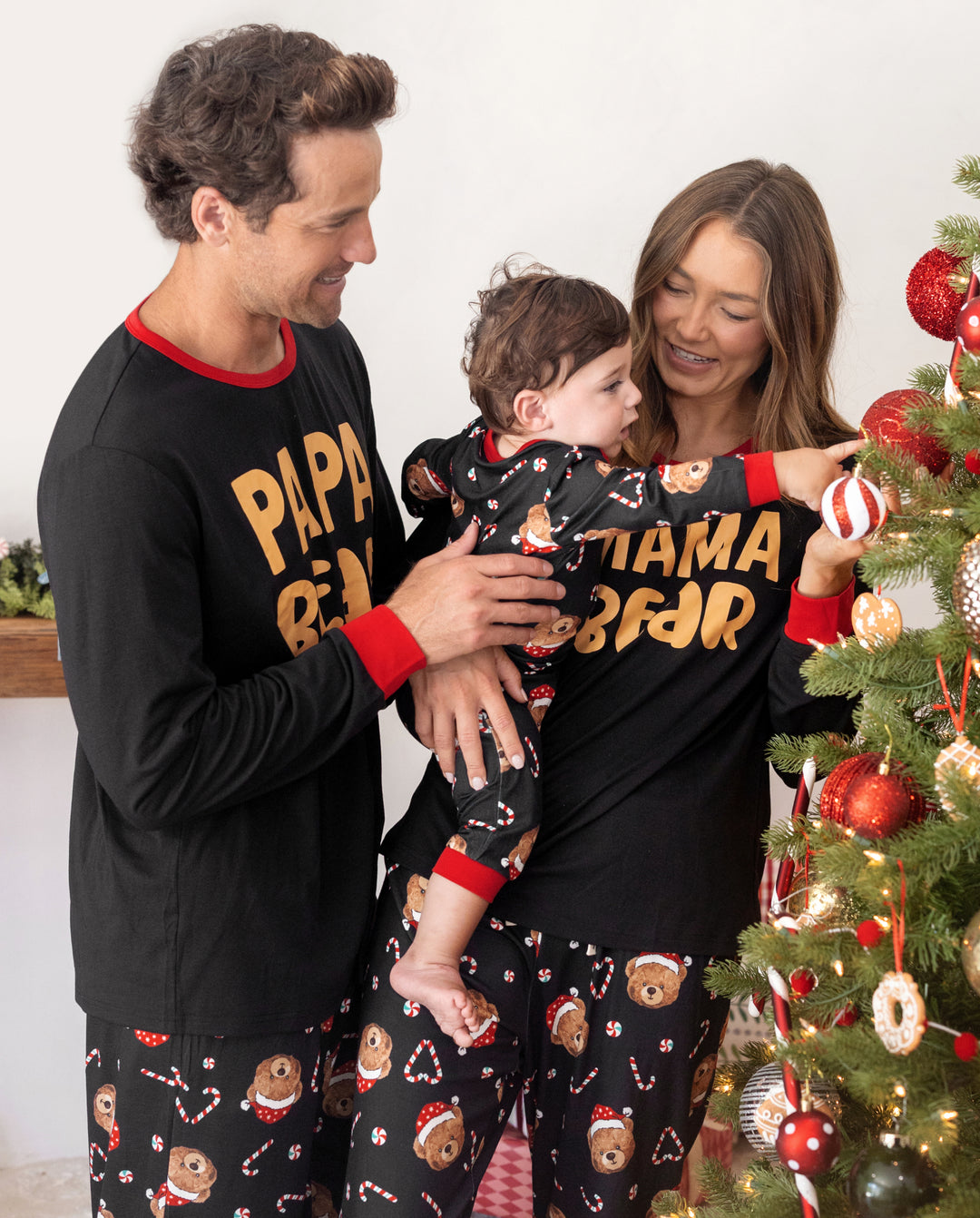 Pyjamas de Noël assortis pour la famille, imprimé ours, noir