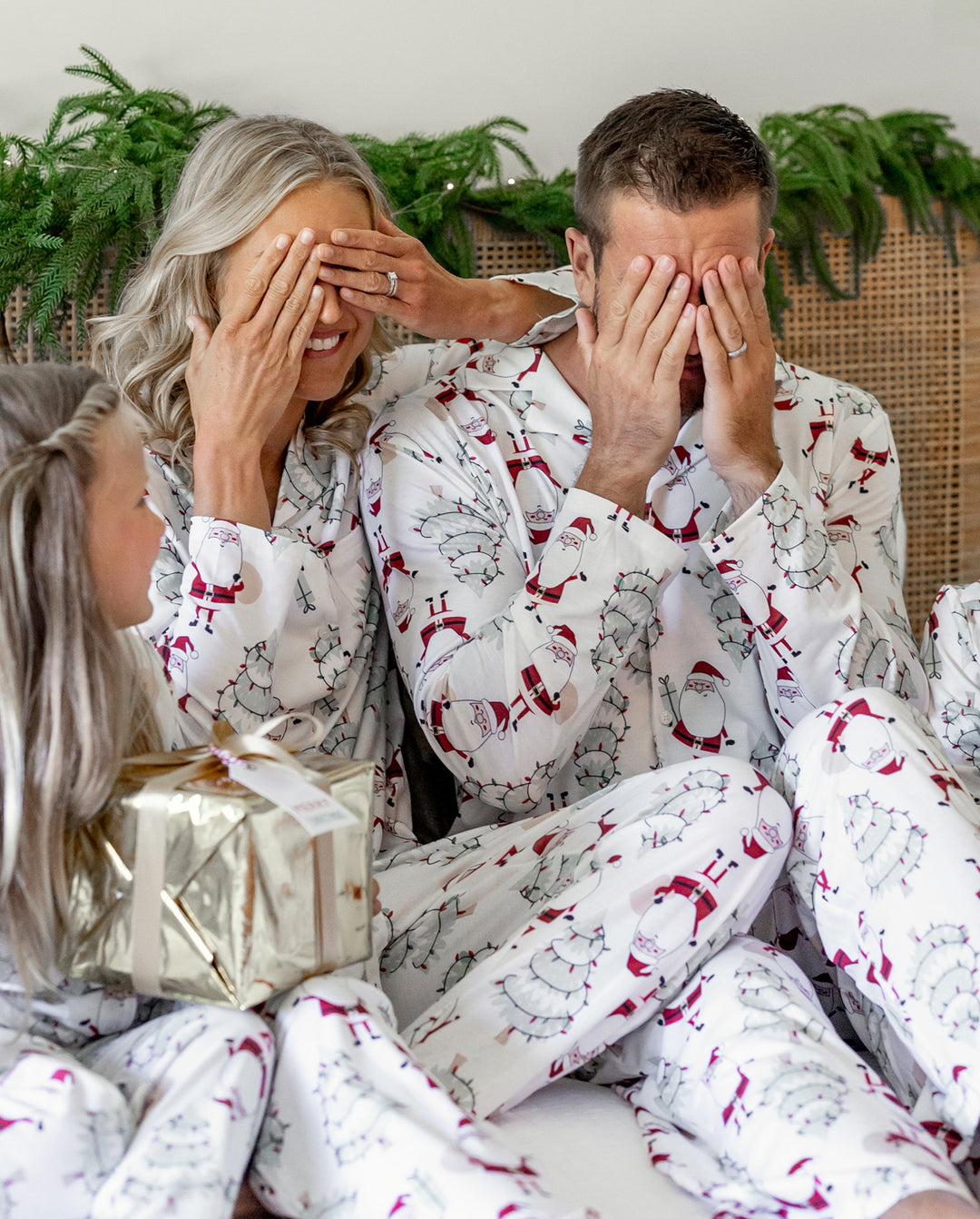Matching Family Christmas Pajamas Gnome & Christmas Tree Print White