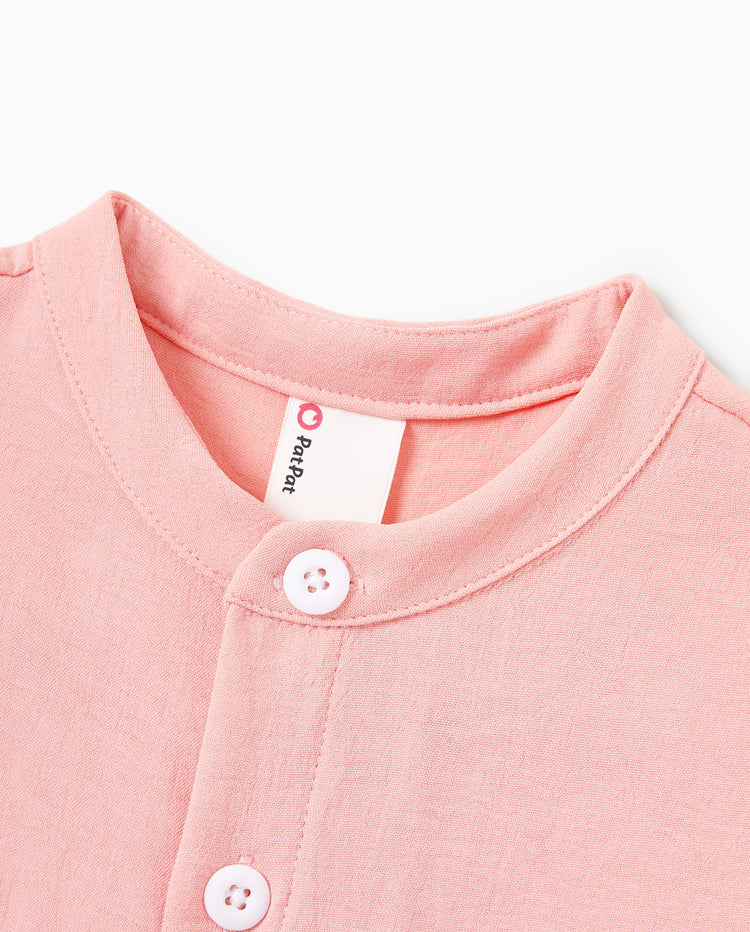 Conjuntos familiares a juego rosa Vestido de algodón fruncido con estampado floral y lazo en la espalda para mamá e hija, camisetas lisas para papá e hijo, perfecto para salidas y fotos familiares en verano Rosa malva