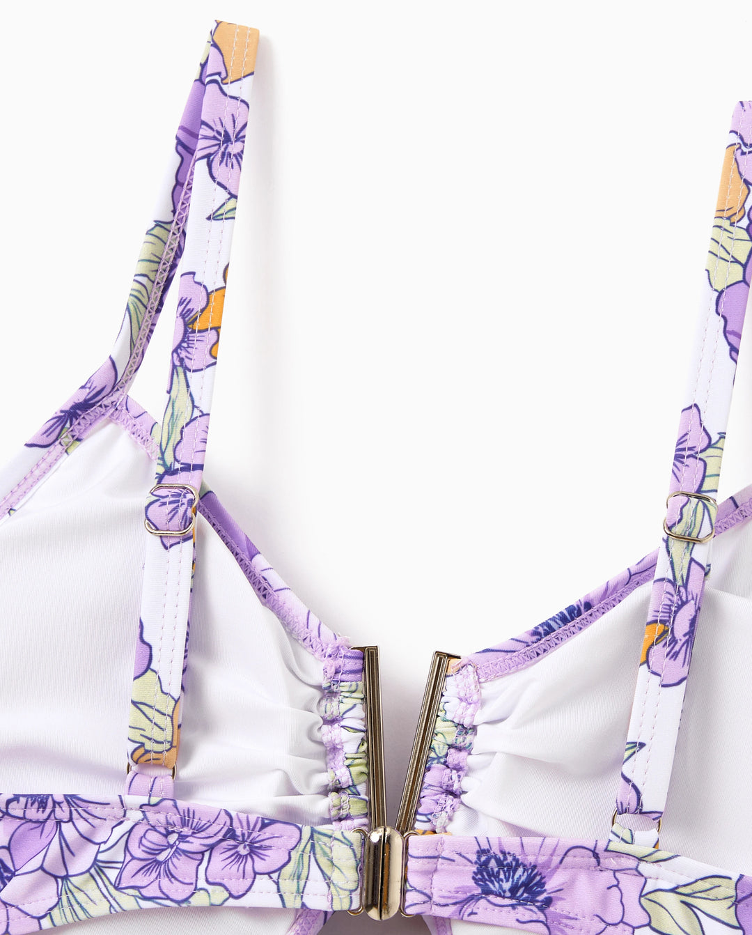Trajes de Baño a Juego para Familia Estampado Floral Traje de Baño de Una Pieza con Volantes y Bañador Corto Morado