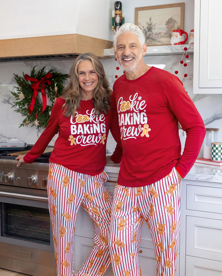 Christmas Matching Family Pajamas Gingerbread Print Burgundy