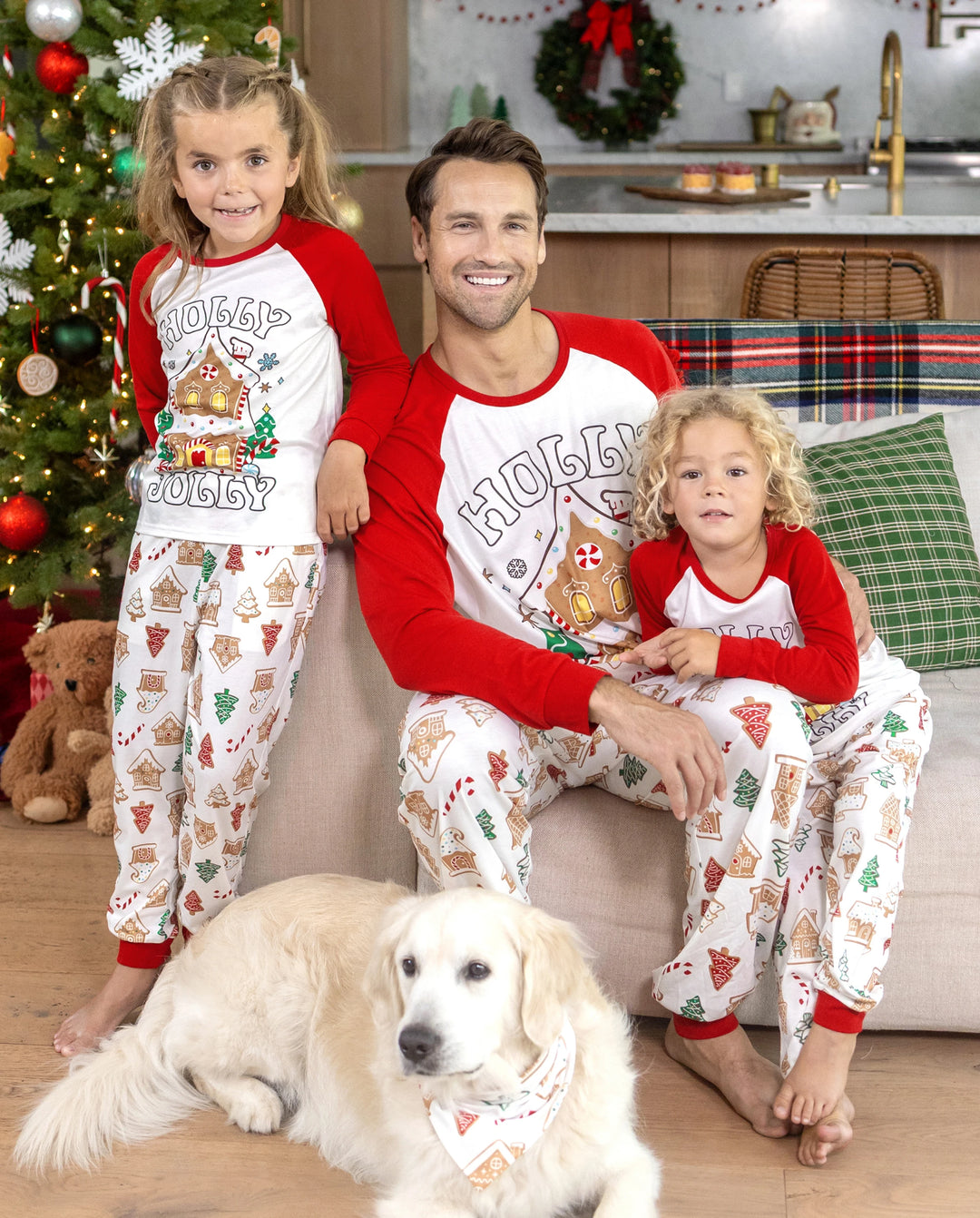 Christmas Matching Family Pajamas Gingerbread House & Xmas Tree Print