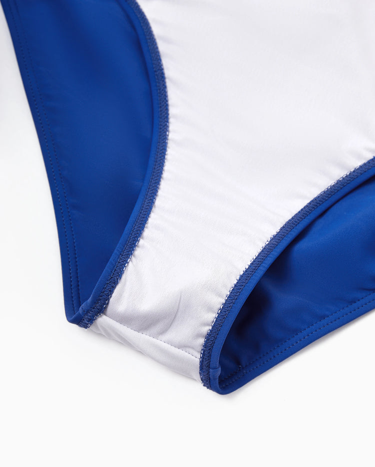 Maillots de bain assortis pour toute la famille à blocs de couleur, robe de bain à une épaule / ensemble short de bain Bleu