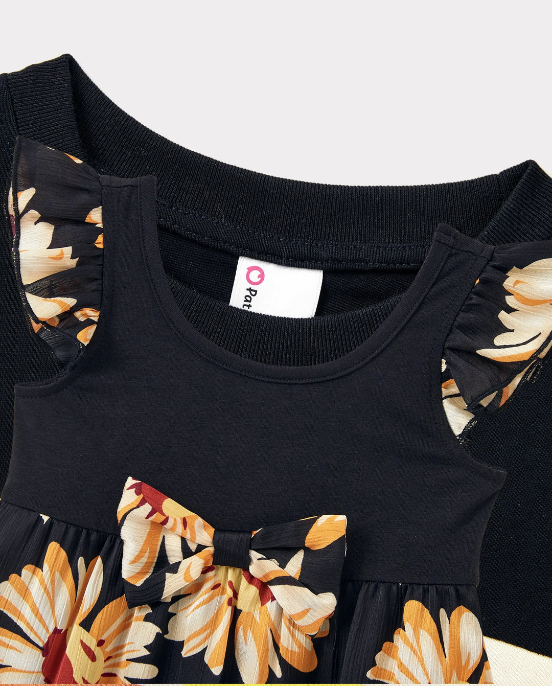 Family Matching Set Floral Sleeveless Strappy Dress or Colorblock Short-sleeve T-shirt  Black