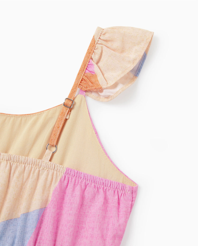 Mommy & me Outfits Set Colorblock Sleeveless Strappy Dress or Short-sleeve T-shirt Multi-color