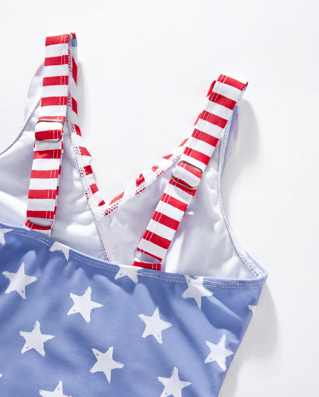 Trajes de baño patrióticos a juego para la familia, Día de la Independencia, 4 de julio, con estrellas y rayas, pantalones cortos o capas con volantes, trajes de baño de una pieza con cuello en V, azules