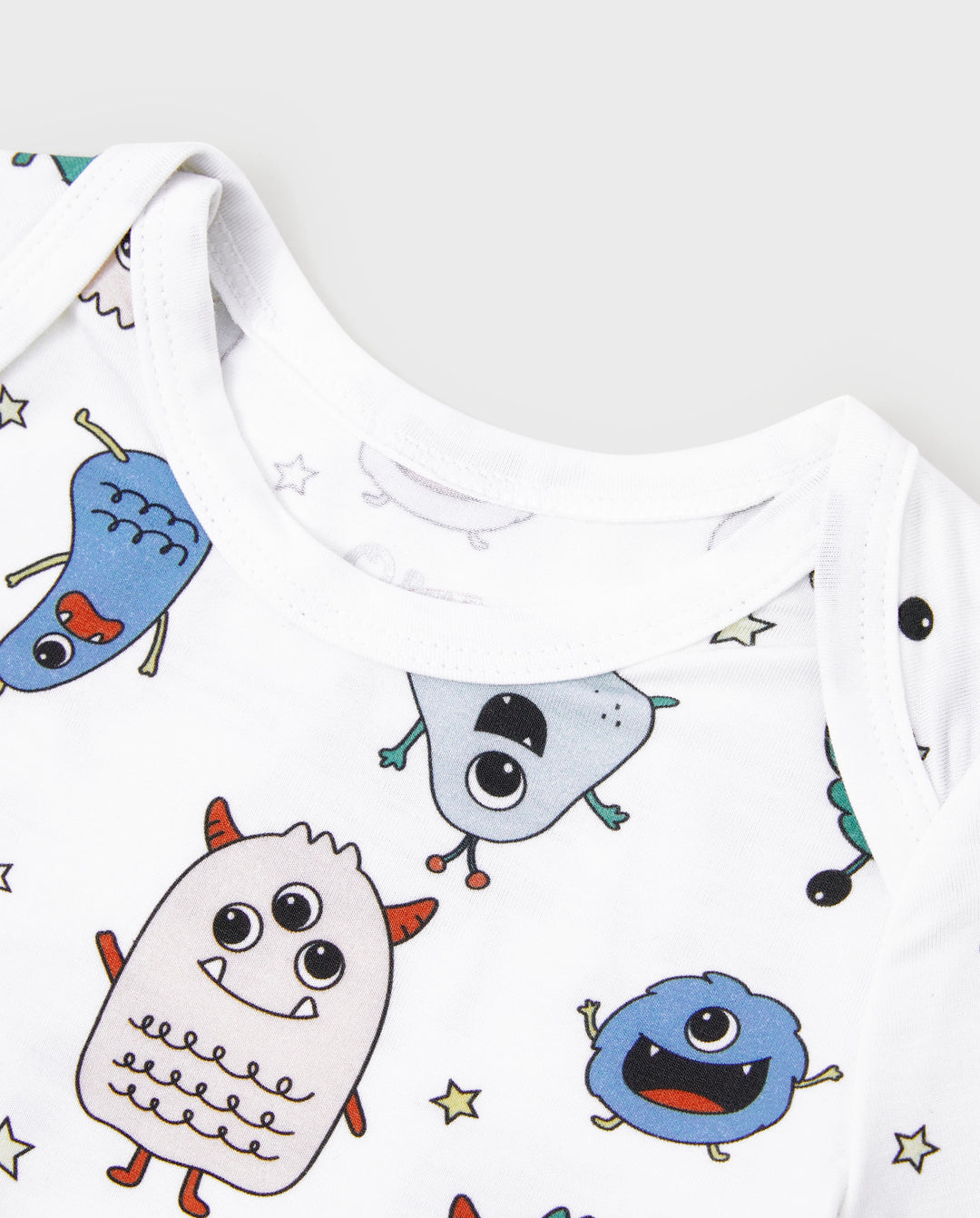 Bamboo Family Pajamas Cute Little Monster Print Short-sleeve Matching Pajama Set ( Snug-Fitting for Children ) White