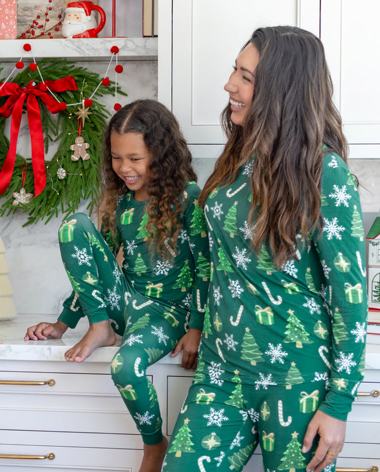 Bamboo Christmas Tree Print Matching Family Christmas Pajamas Green