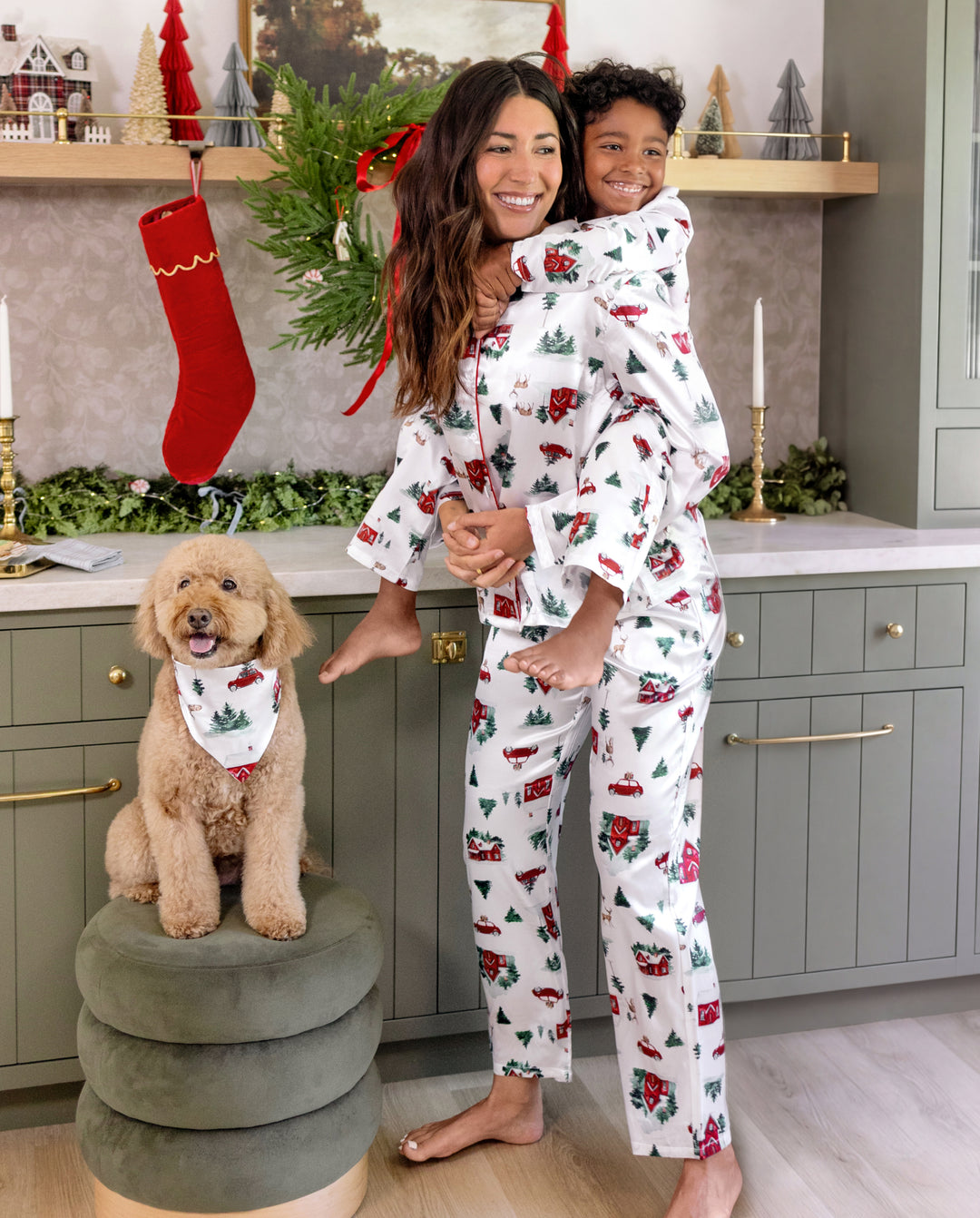 PatPat Matching Family Christmas Pajamas Christmas Village Print Satin Multicolor