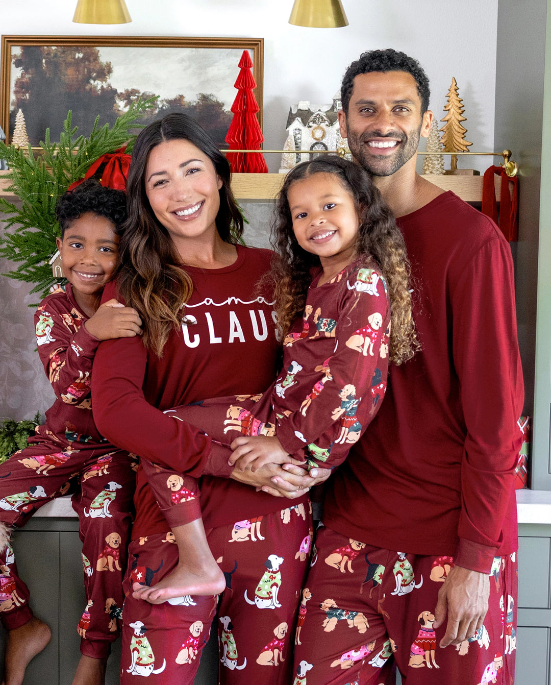 Christmas Matching Family Pajamas Festive Dog Print Burgundy