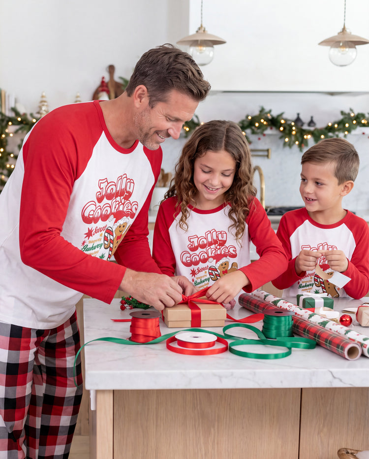 Christmas Matching Family Pajamas Gingerbread & Plaid Print Red