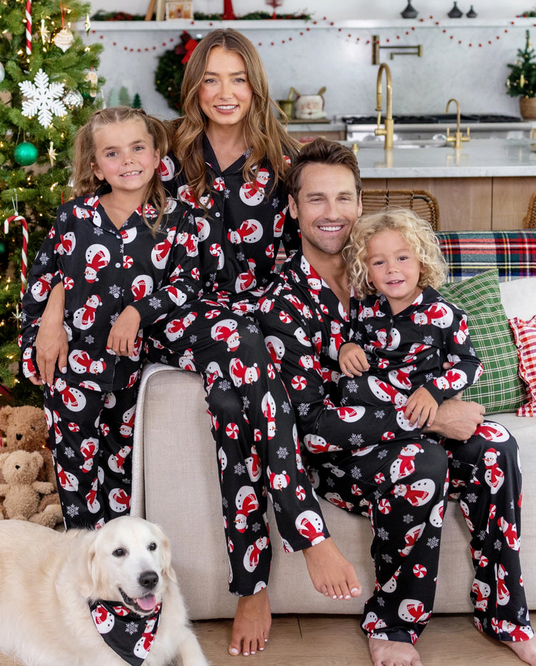 Christmas Matching Family Pajamas Snowman Print Black