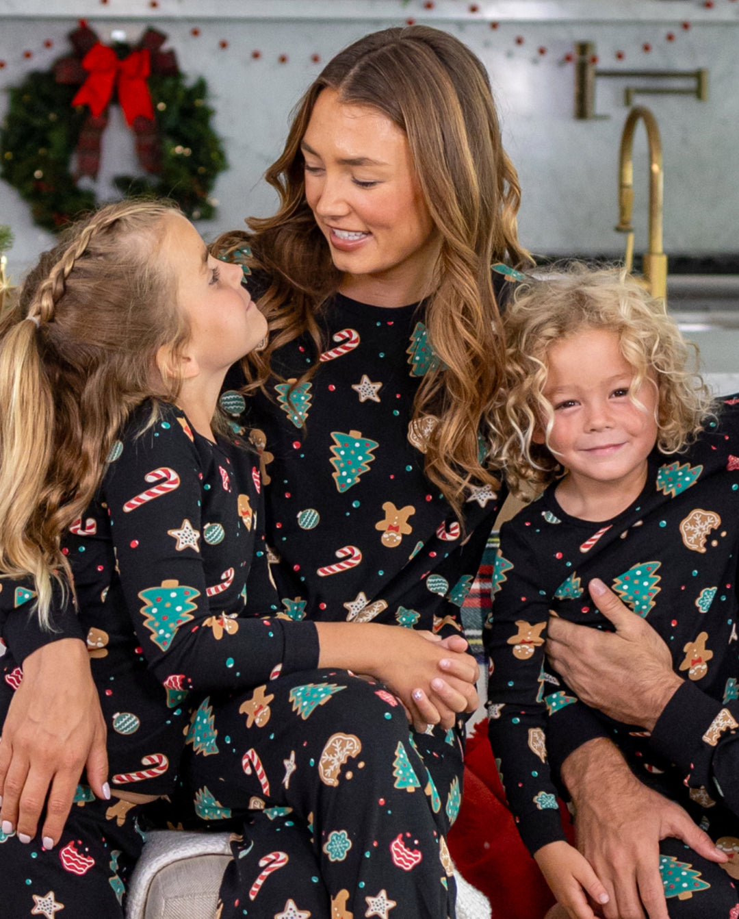 Christmas Matching Family Pajamas Cotton Xmas Tree Print Black