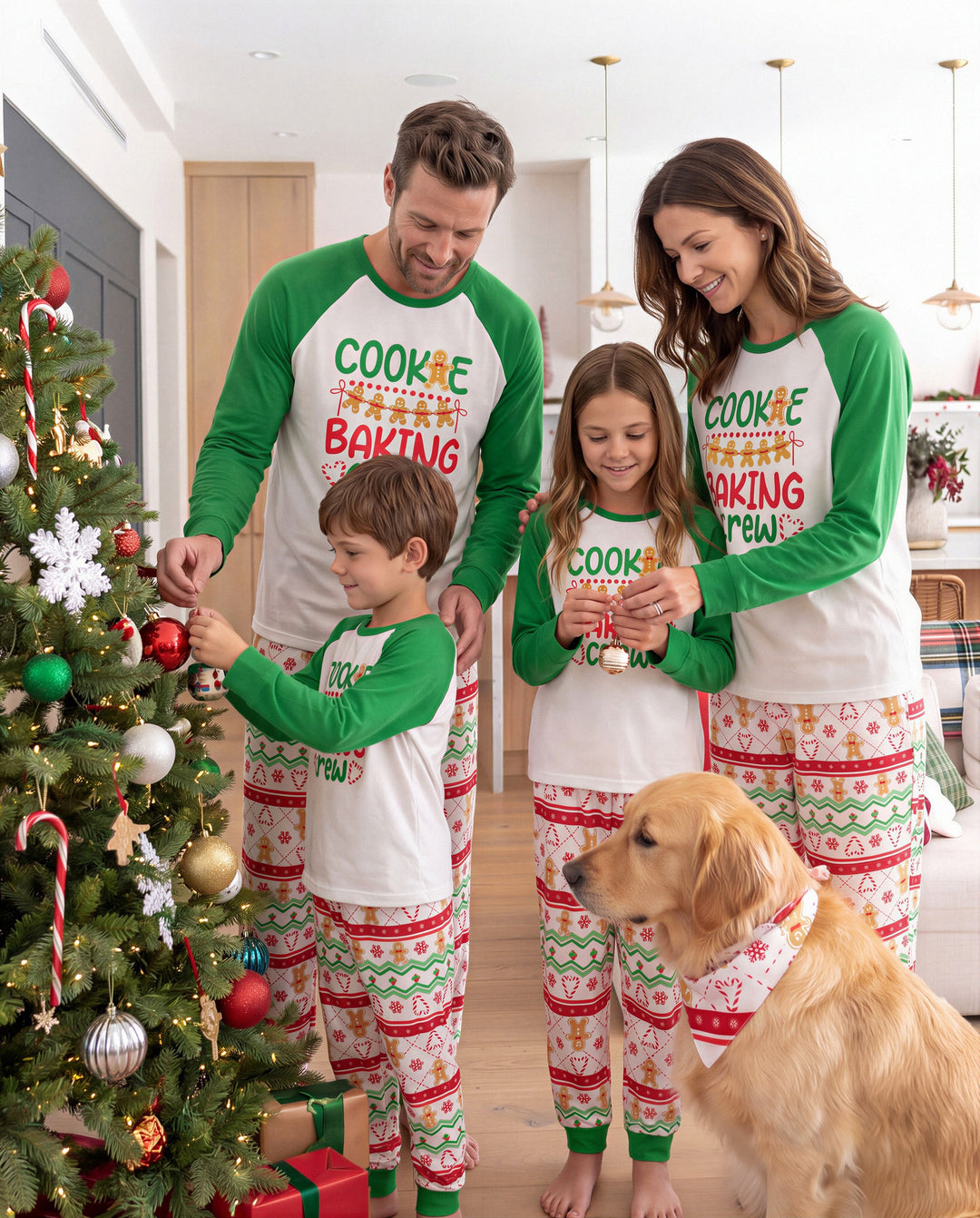 Pyjamas de Noël assortis pour toute la famille, imprimé pain d’épice, vert