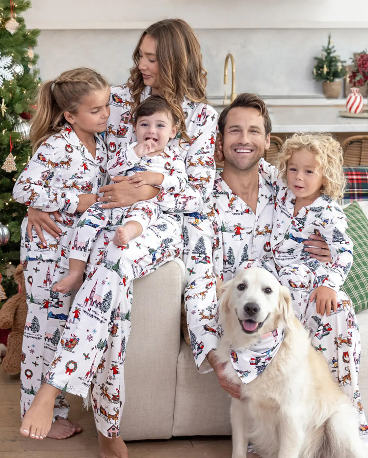 Pyjamas de Noël assortis pour la famille, imprimé village de Noël, blanc