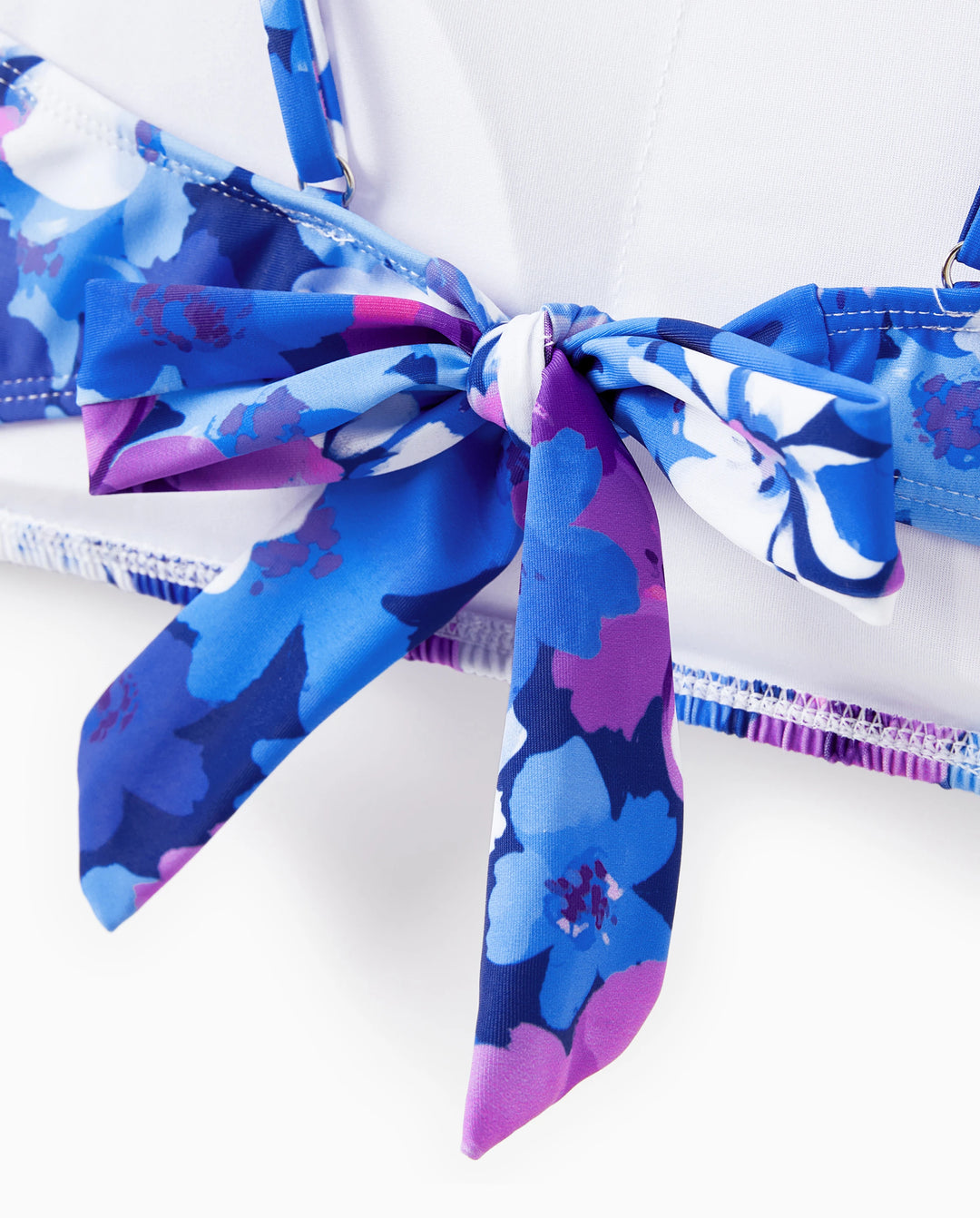 Traje de baño de dos piezas con tirantes fruncidos y estampado floral para toda la familia, color morado