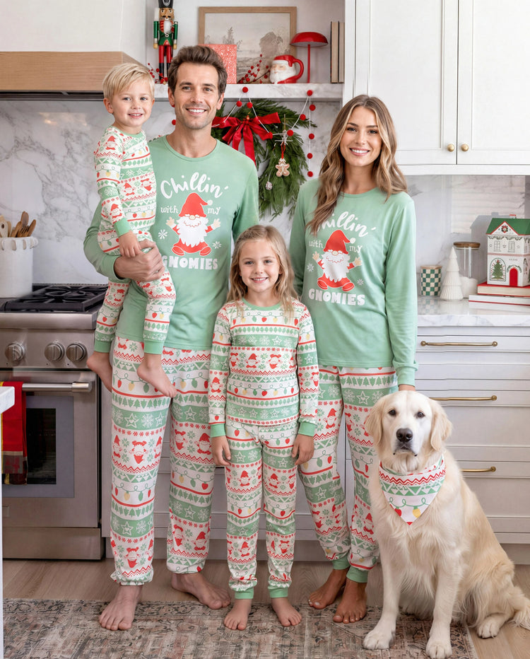 Christmas Matching Family Pajamas Glow In The Dark Santa Claus Print Light Green